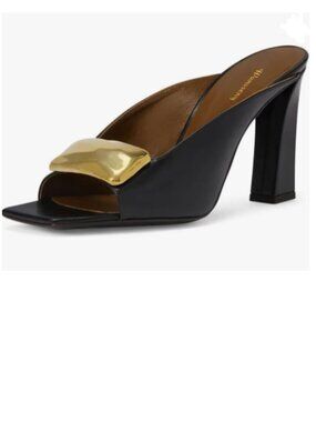 Wansseny Black Open Square Toe Mules Slip on Chunky High Heel Slide Sandal